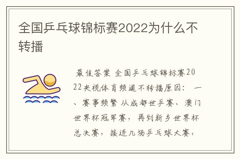 全国乒乓球锦标赛2022为什么不转播