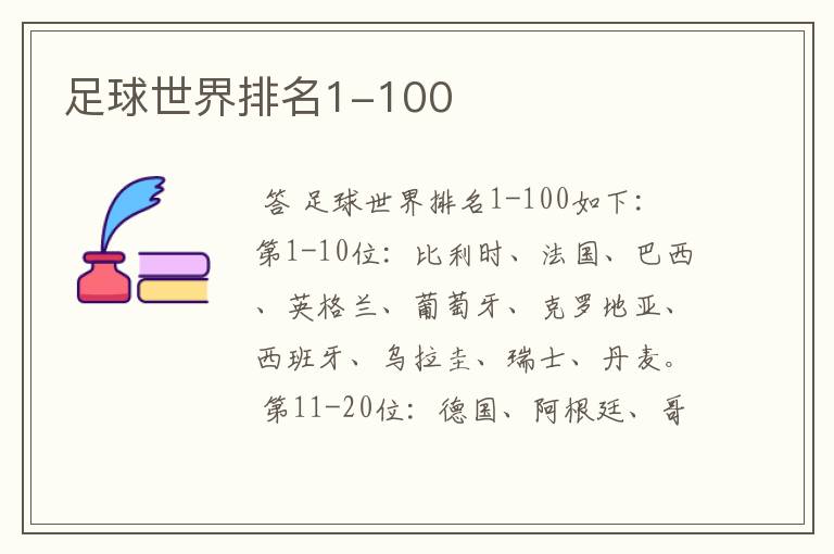 足球世界排名1-100