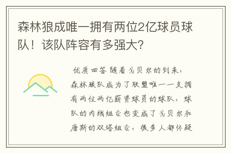 森林狼成唯一拥有两位2亿球员球队！该队阵容有多强大？