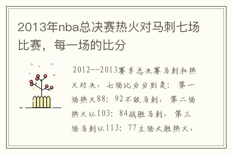 2013年nba总决赛热火对马刺七场比赛，每一场的比分