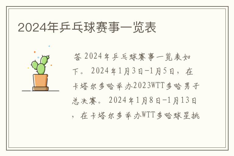 2024年乒乓球赛事一览表