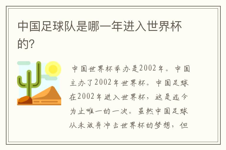 中国足球队是哪一年进入世界杯的？