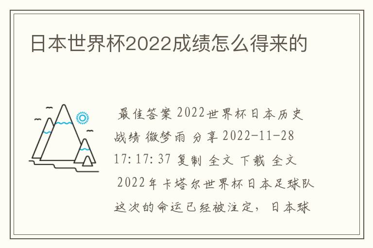 日本世界杯2022成绩怎么得来的