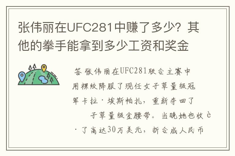 张伟丽在UFC281中赚了多少？其他的拳手能拿到多少工资和奖金？