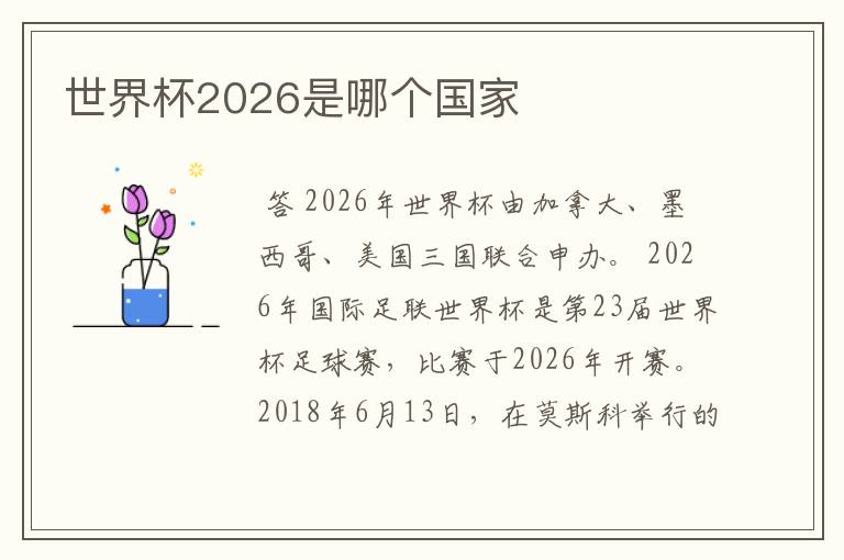 世界杯2026是哪个国家