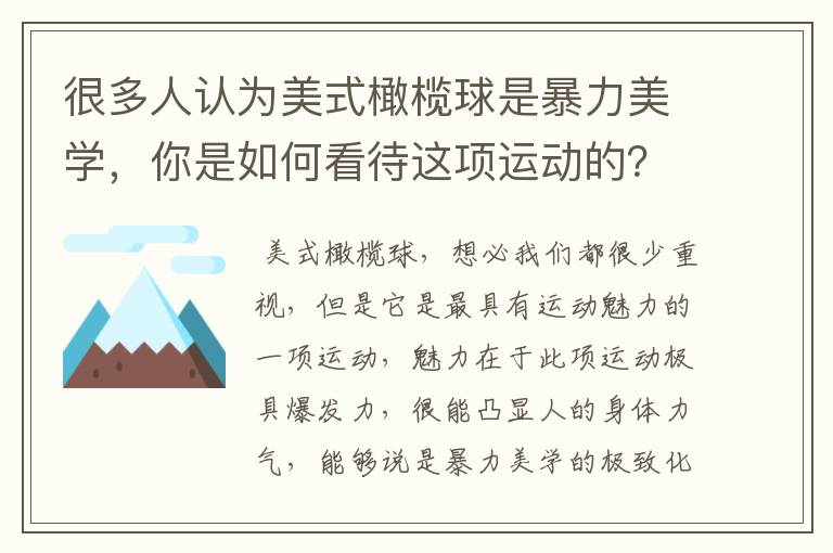 很多人认为美式橄榄球是暴力美学，你是如何看待这项运动的？