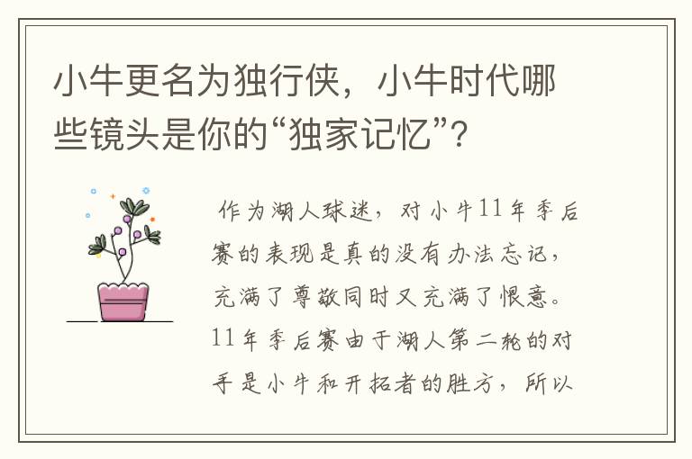 小牛更名为独行侠，小牛时代哪些镜头是你的“独家记忆”？