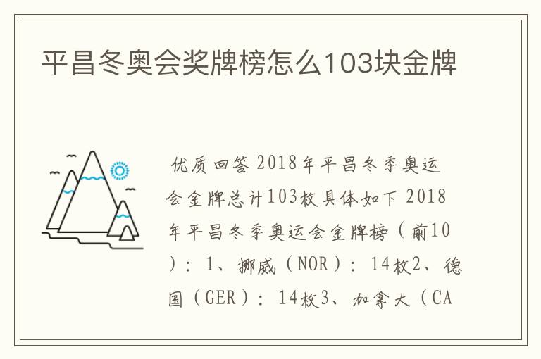 平昌冬奥会奖牌榜怎么103块金牌