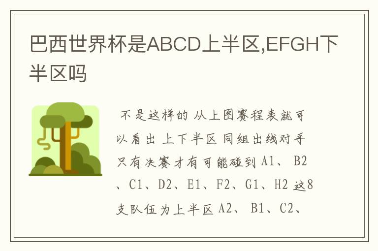 巴西世界杯是ABCD上半区,EFGH下半区吗