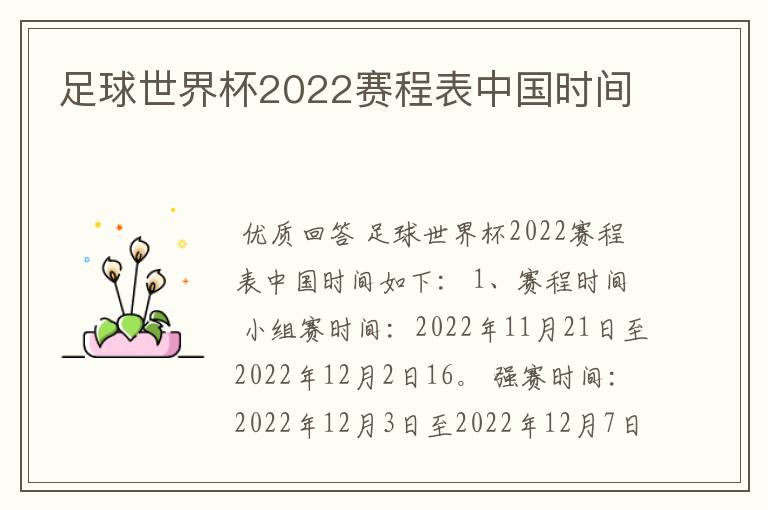 足球世界杯2022赛程表中国时间