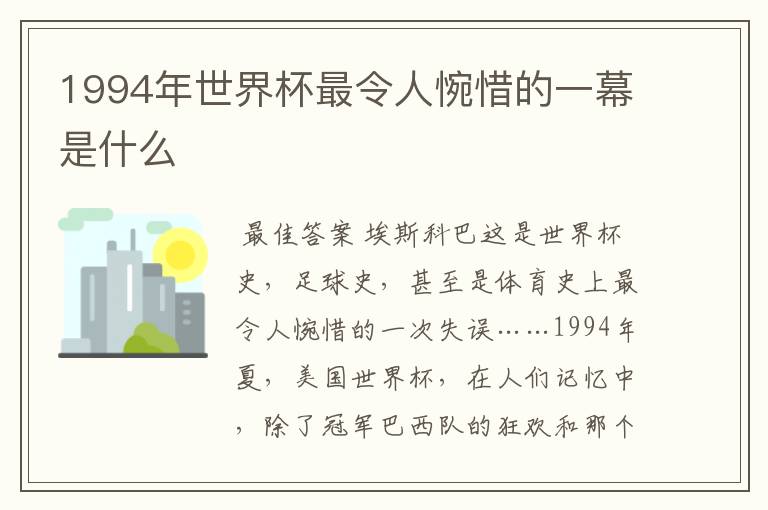 1994年世界杯最令人惋惜的一幕是什么