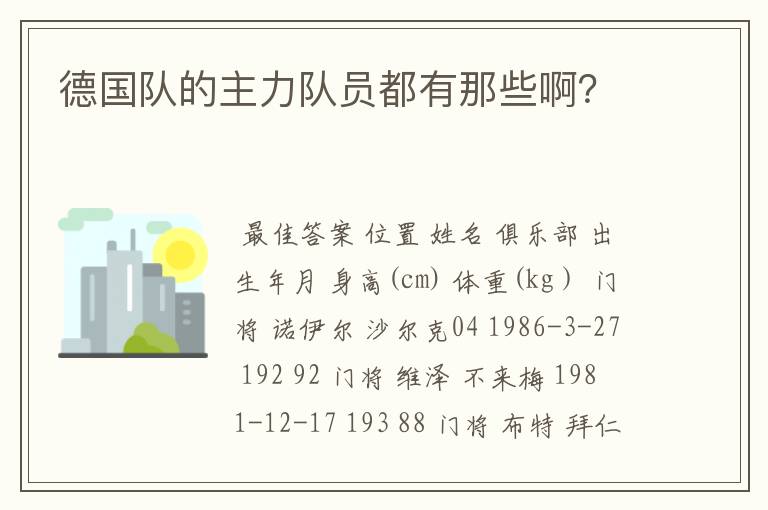 德国队的主力队员都有那些啊？