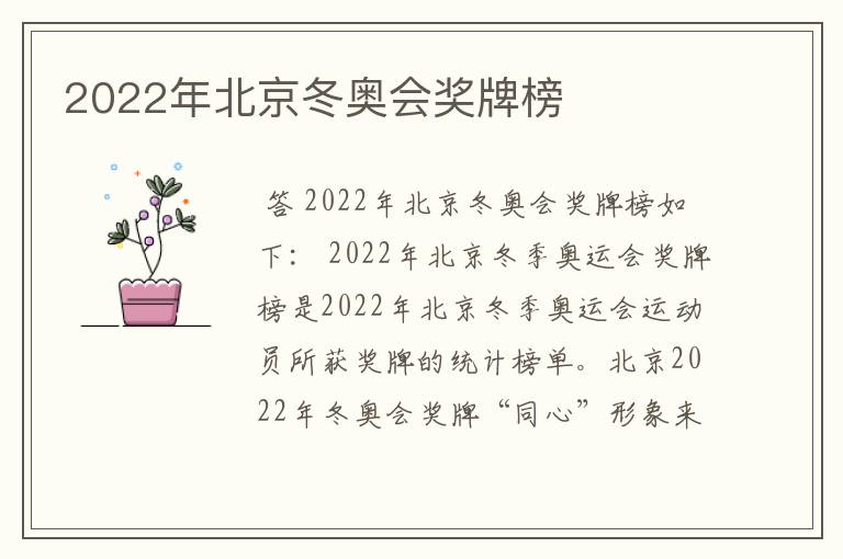 2022年北京冬奥会奖牌榜