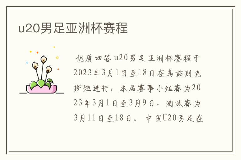 u20男足亚洲杯赛程