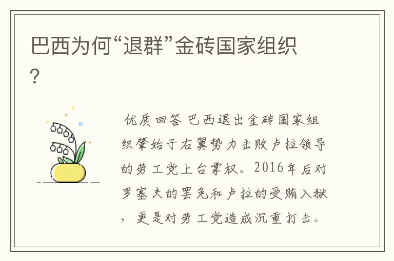 巴西为何“退群”金砖国家组织？