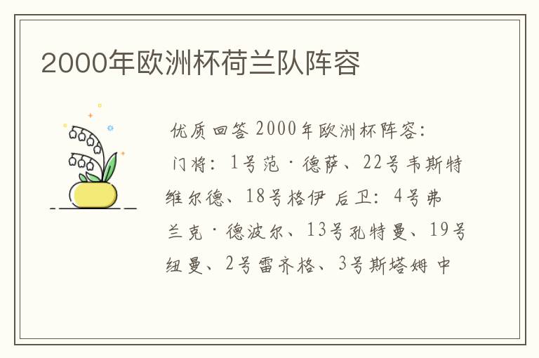 2000年欧洲杯荷兰队阵容