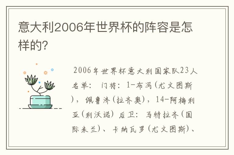 意大利2006年世界杯的阵容是怎样的？