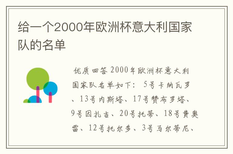 给一个2000年欧洲杯意大利国家队的名单