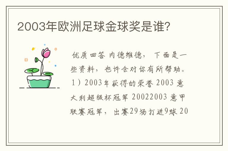 2003年欧洲足球金球奖是谁？