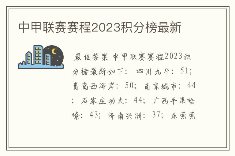 中甲联赛赛程2023积分榜最新