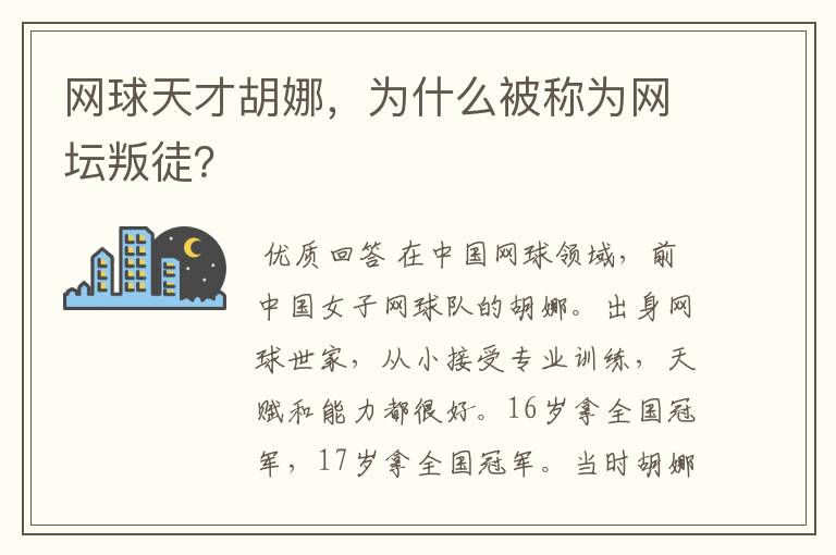 网球天才胡娜，为什么被称为网坛叛徒？