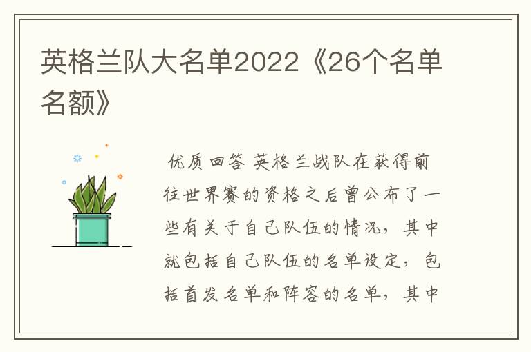 英格兰队大名单2022《26个名单名额》