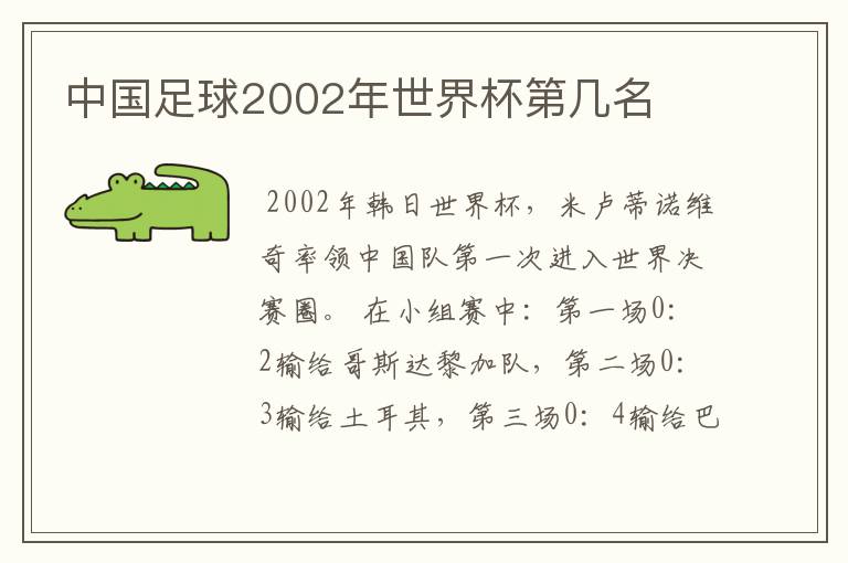 中国足球2002年世界杯第几名