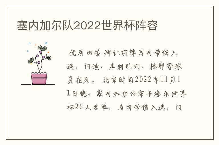 塞内加尔队2022世界杯阵容