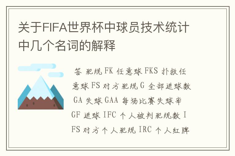 关于FIFA世界杯中球员技术统计中几个名词的解释