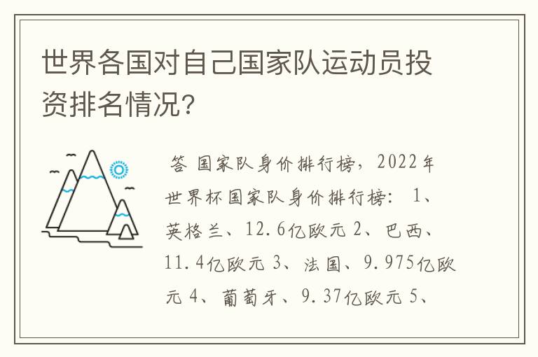 世界各国对自己国家队运动员投资排名情况?