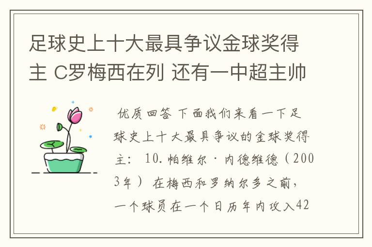 足球史上十大最具争议金球奖得主 C罗梅西在列 还有一中超主帅