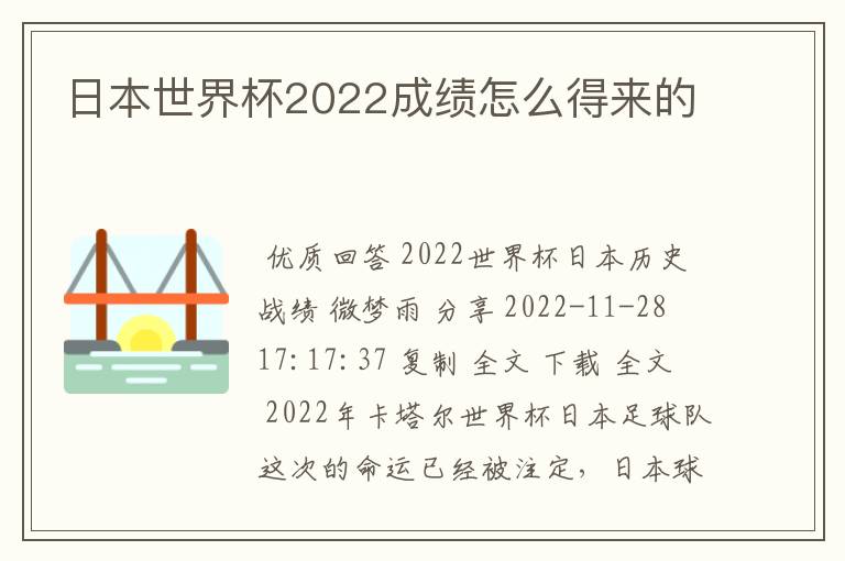 日本世界杯2022成绩怎么得来的