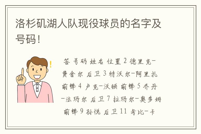 洛杉矶湖人队现役球员的名字及号码！