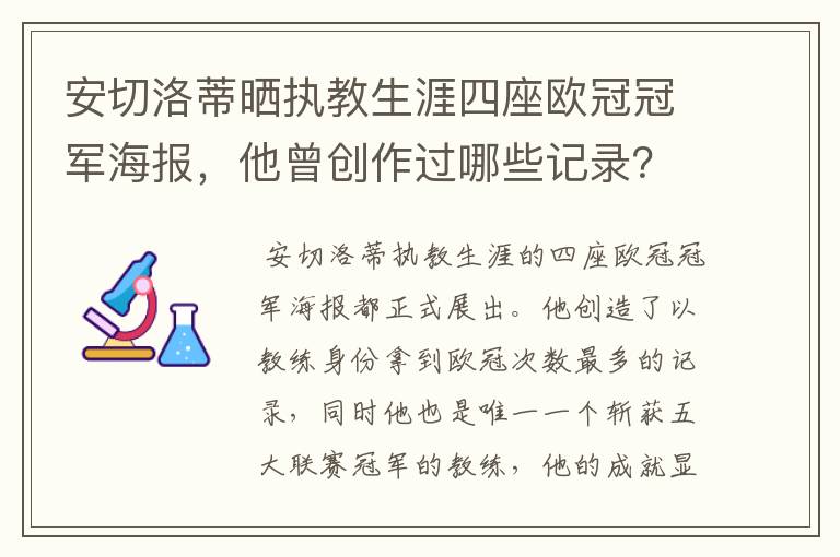 安切洛蒂晒执教生涯四座欧冠冠军海报，他曾创作过哪些记录？