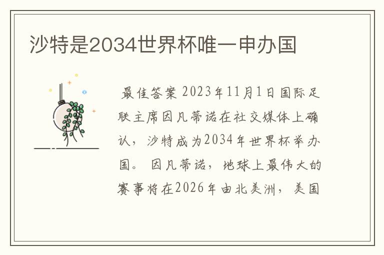 沙特是2034世界杯唯一申办国