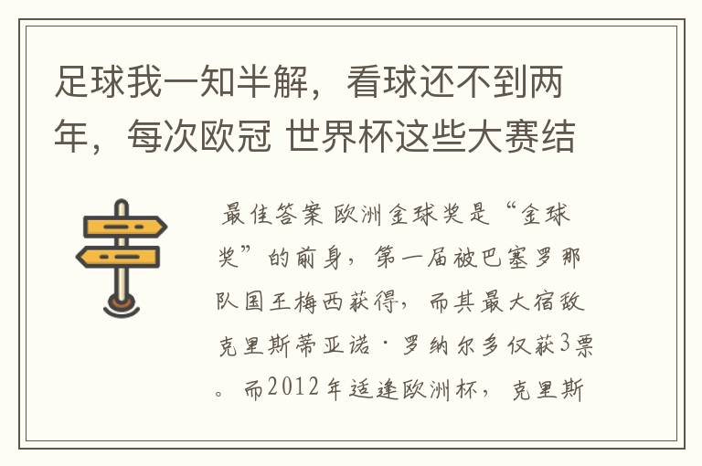 足球我一知半解，看球还不到两年，每次欧冠 世界杯这些大赛结束后不是都要评什么金球奖，金靴奖什么的吗？