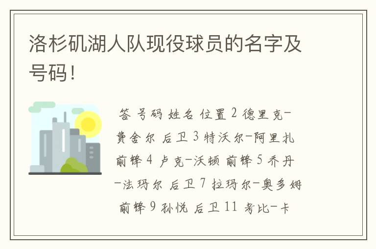 洛杉矶湖人队现役球员的名字及号码！