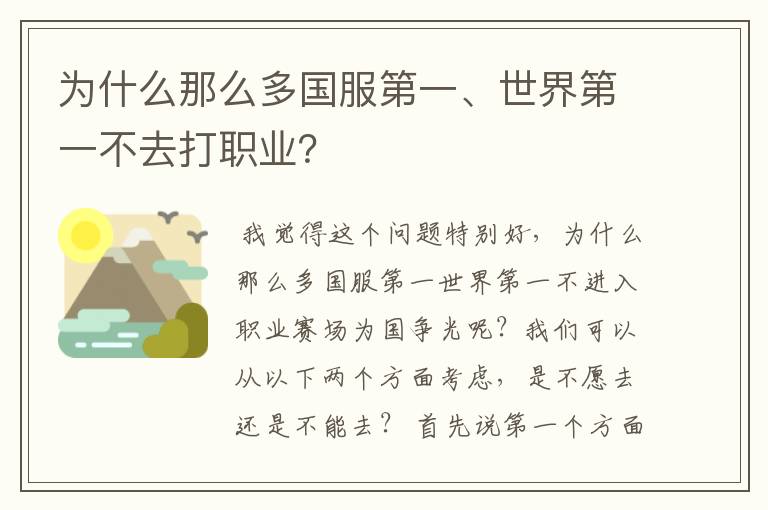 为什么那么多国服第一、世界第一不去打职业？