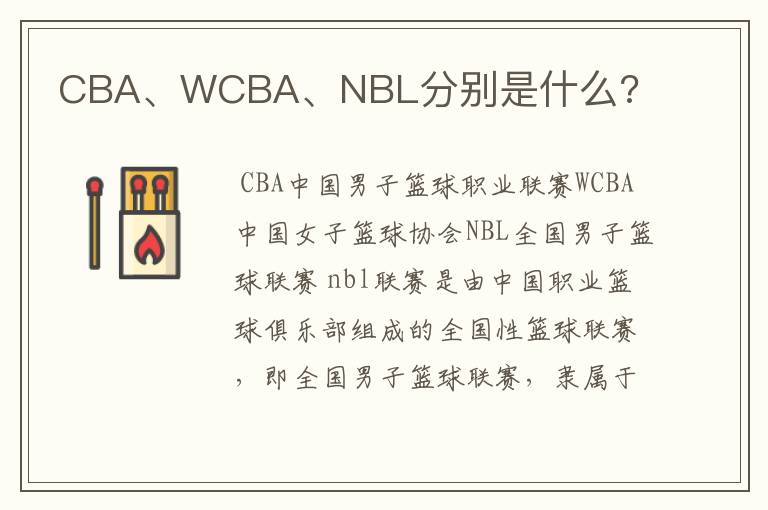 CBA、WCBA、NBL分别是什么?