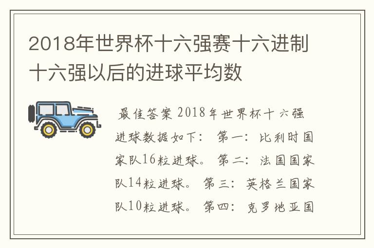 2018年世界杯十六强赛十六进制十六强以后的进球平均数