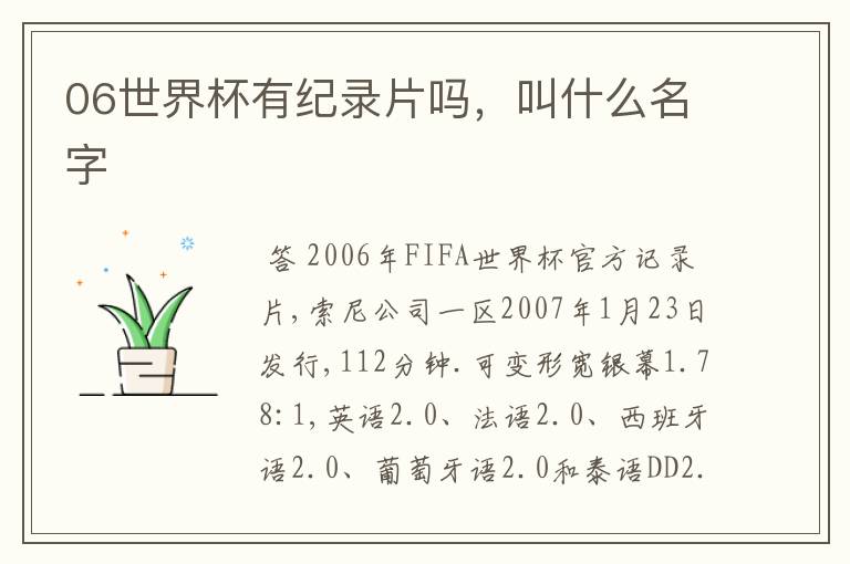 06世界杯有纪录片吗，叫什么名字