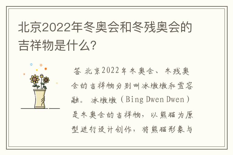 北京2022年冬奥会和冬残奥会的吉祥物是什么？