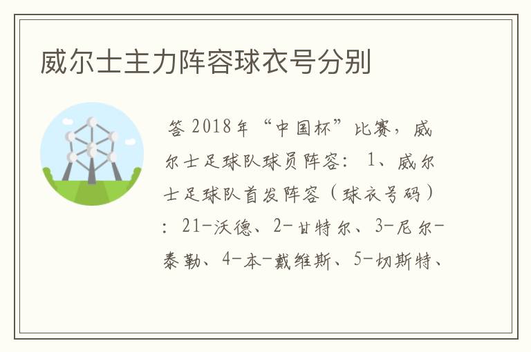 威尔士主力阵容球衣号分别