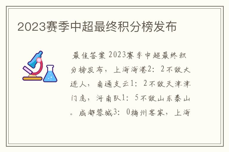 2023赛季中超最终积分榜发布