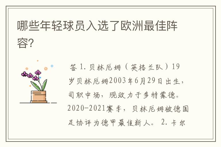 哪些年轻球员入选了欧洲最佳阵容？