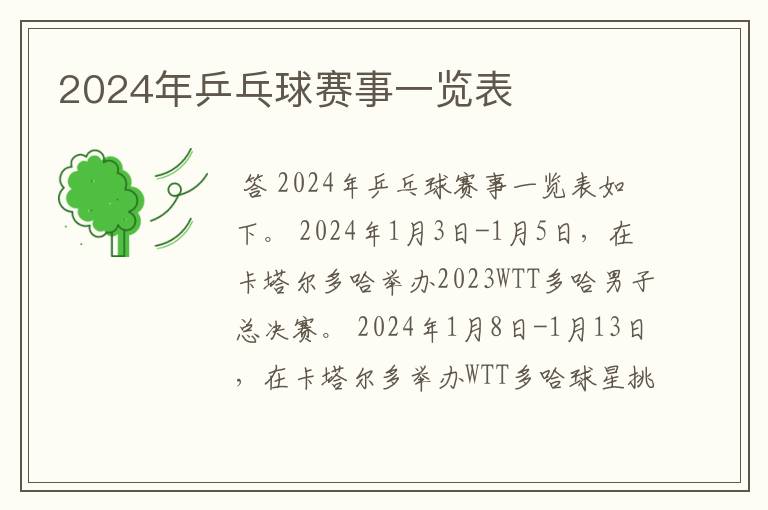 2024年乒乓球赛事一览表