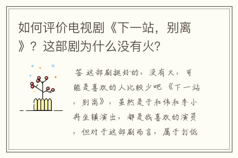 如何评价电视剧《下一站，别离》？这部剧为什么没有火？