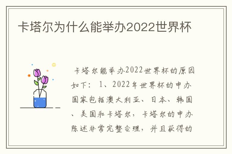 卡塔尔为什么能举办2022世界杯