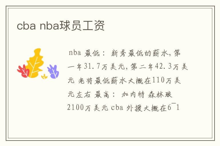 cba nba球员工资