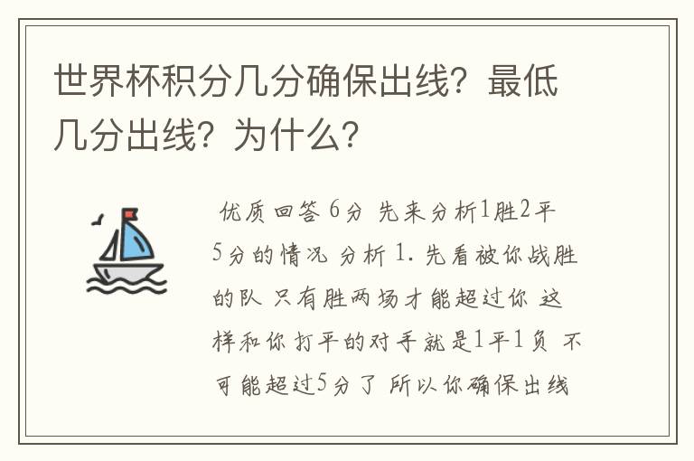 世界杯积分几分确保出线？最低几分出线？为什么？